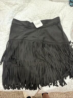 Altar'd State Black Fringe Mini Skirt